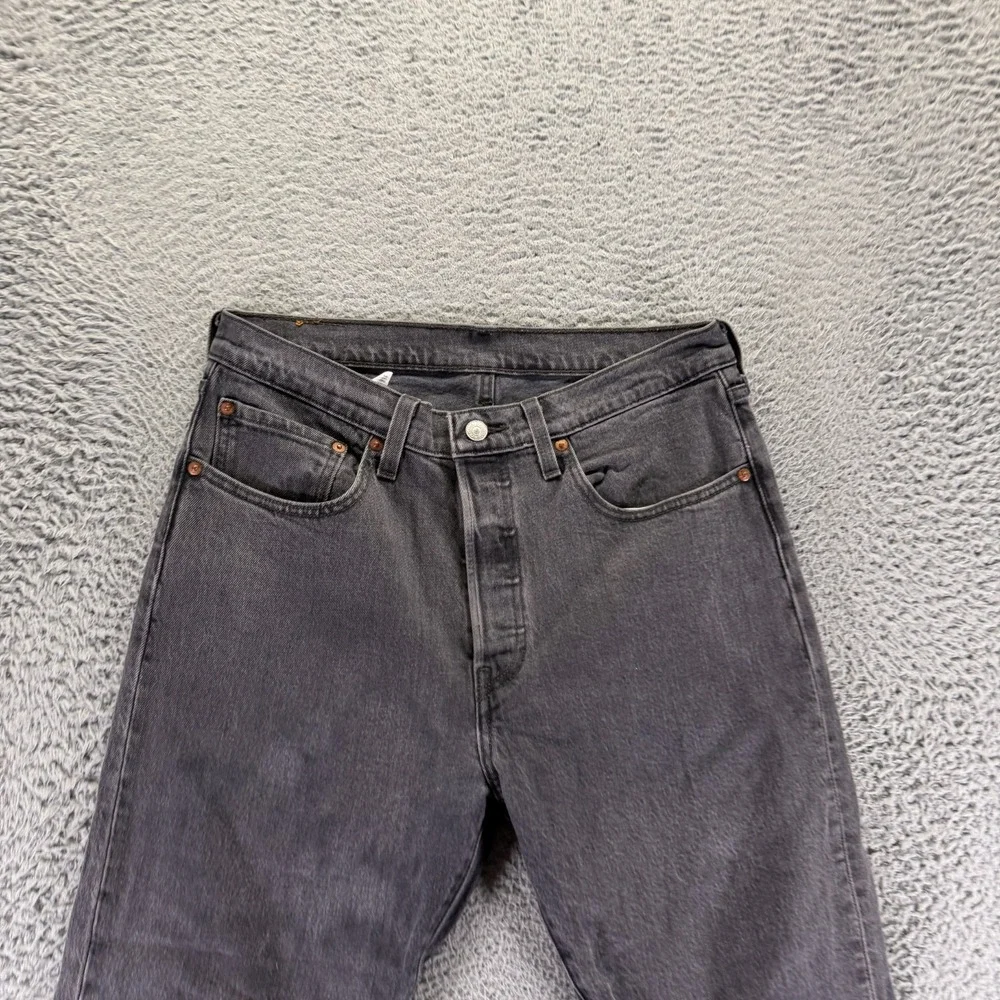 Levi's 501 Jeans Women 30x26 Black Cotton Denim Straight Crop Button-Fly Stretch